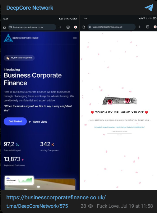 DeepCore Network targets the website of Business Corporate Finance