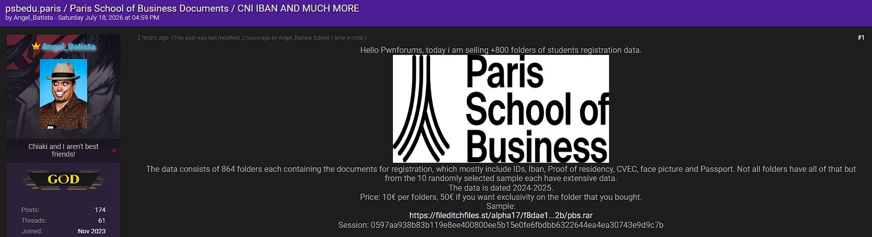Alleged Sale of Paris School of Business