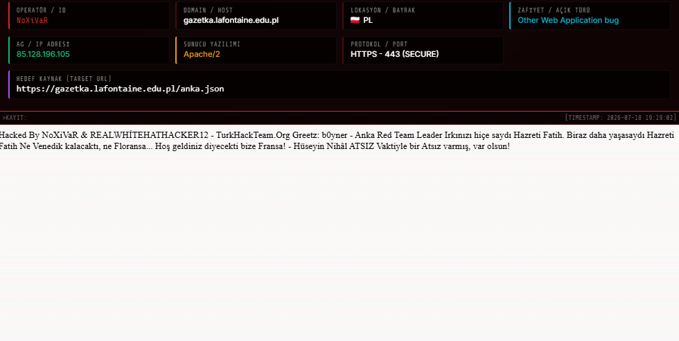 NoXiVaR targets the website of Polsko-Francuska Szkoła Podstawowa ,La Fontaine