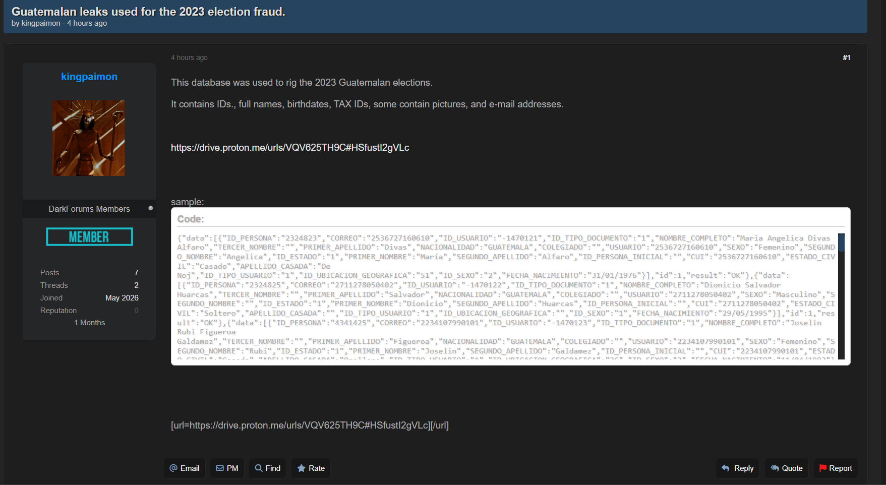 Alleged leak of personally identifiable information (PII) from Guatemalan