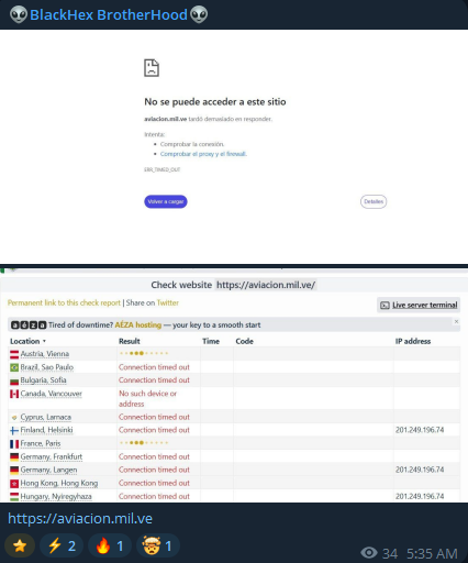 BlackHex Brotherhood targets the website of Bolivarian Military Aviation