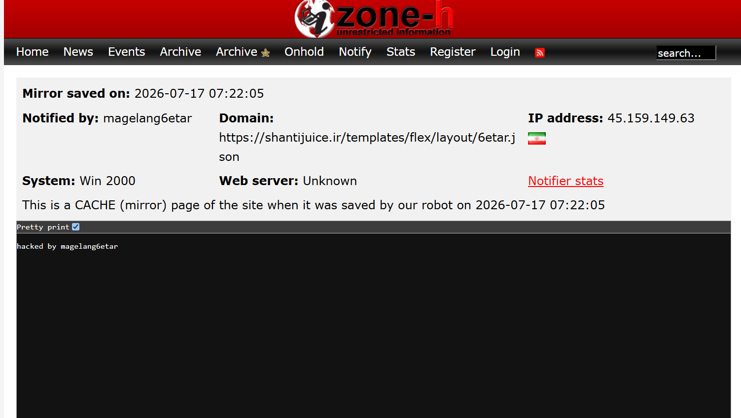 magelang6etar targets the website of shantijuice.ir