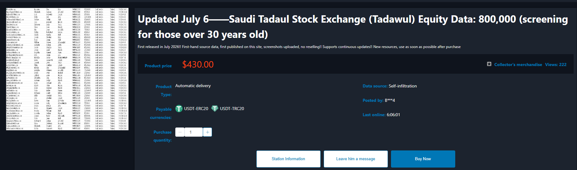 Alleged data sale of Saudi Tadawul Group