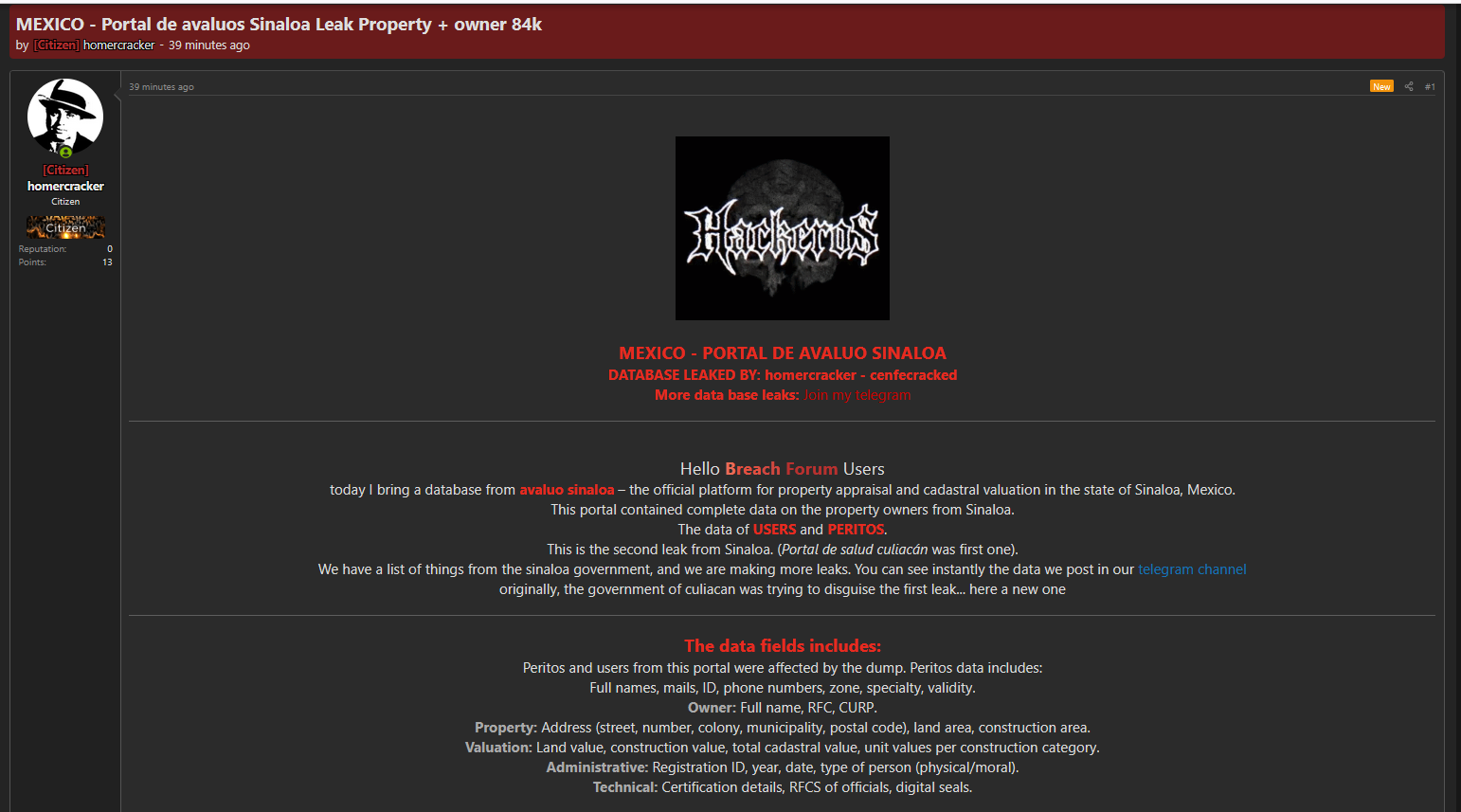 Alleged data breach of Portal de Avalúos Sinaloa