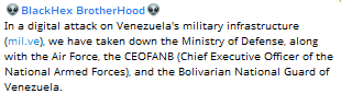 BlackHex Brotherhood targets the website of Comando Estratégico Operacional de la Fuerza Armada Nacional Bolivariana