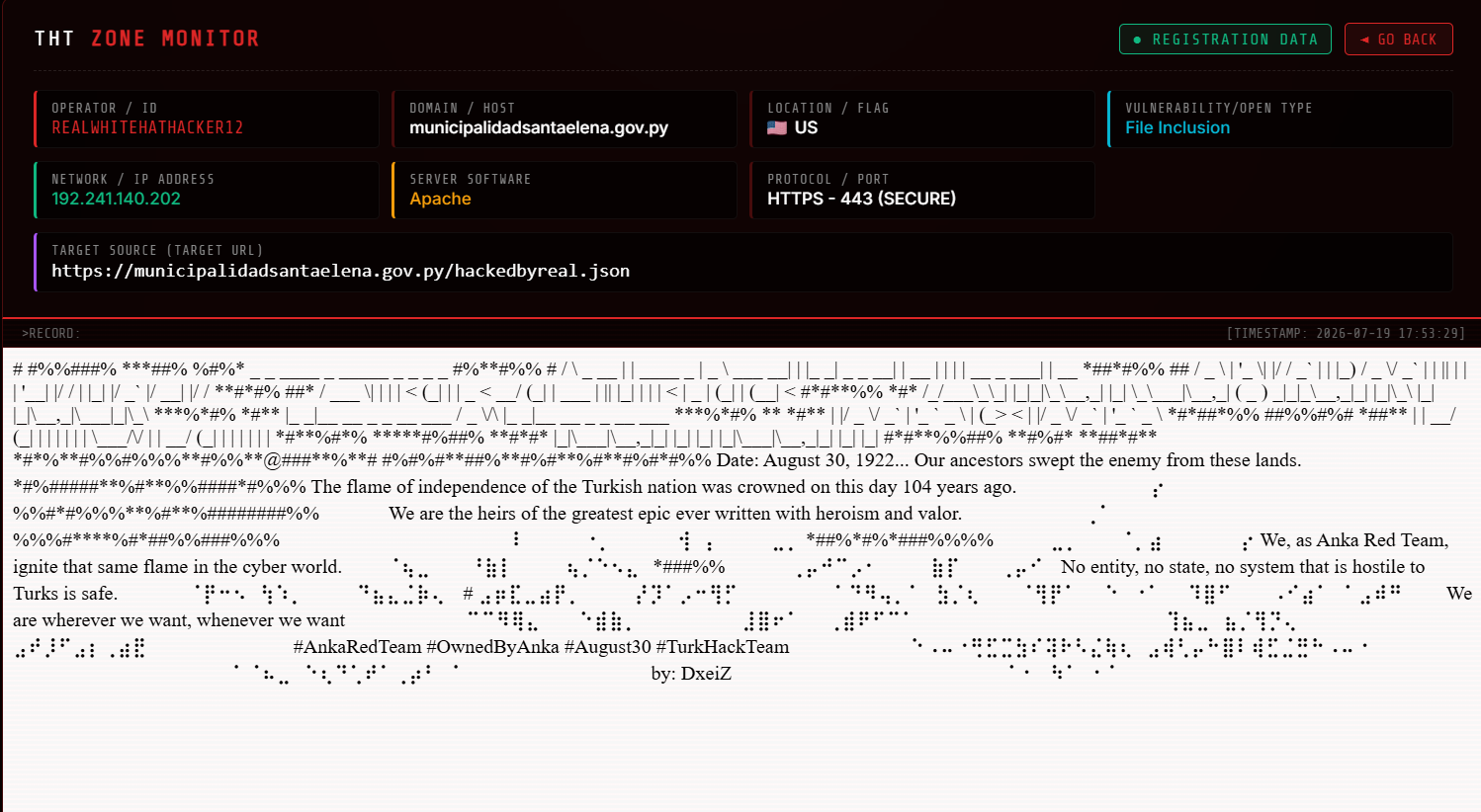 REALWHİTEHATHACKER12 targets the website of Municipality of Santa Elena