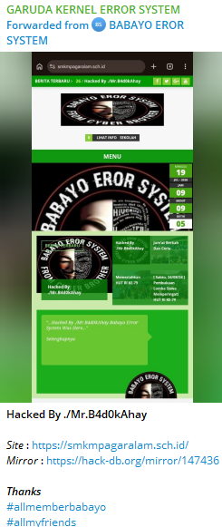 GARUDA KERNEL ERROR SYSTEM targets the website of SMK Muhammadiyah Pagaralam