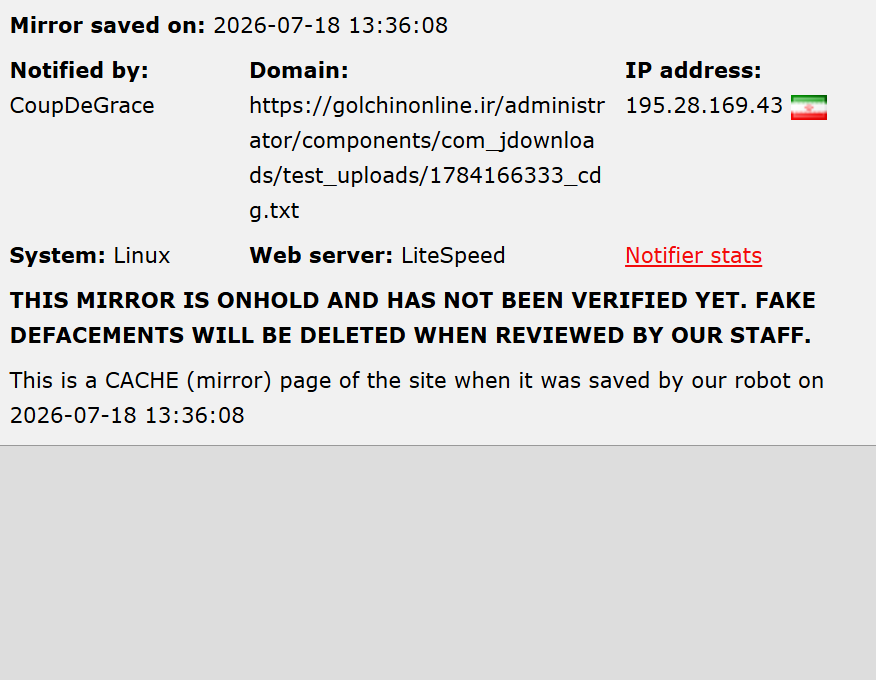 CoupDeGrace targets the website of Golchin Online