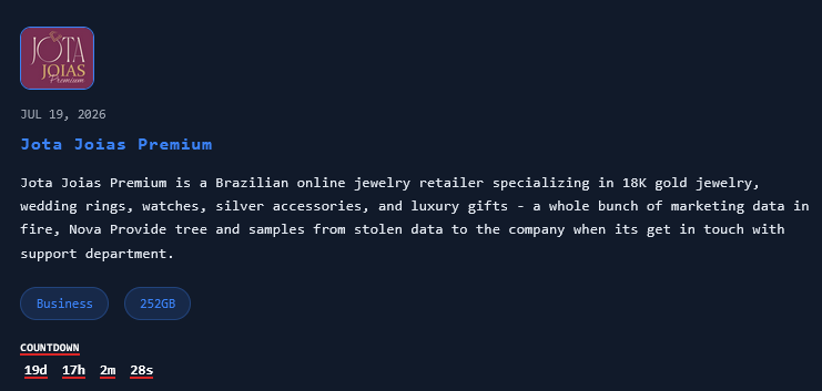 Jota Joias Premium falls victim to Nova Ransomware