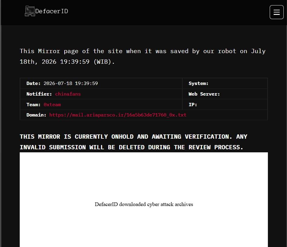 chinafans targets the website of Aria Guaranteed Pest Control Company
