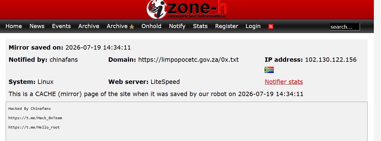 chinafans targets the website of Limpopo Community Education and Training College