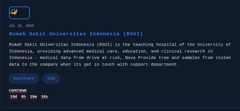 Rumah Sakit Universitas Indonesia (RSUI) Falls Victim to Nova Ransomware