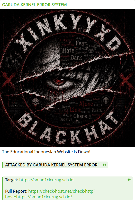 GARUDA KERNEL ERROR SYSTEM targets the website of SMA Negeri 1 Cicurug
