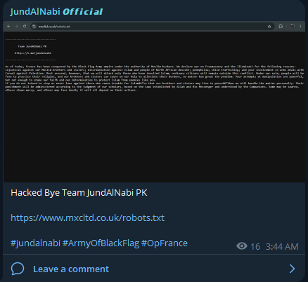 JundAlNabi Official targets the website of MXC LTD