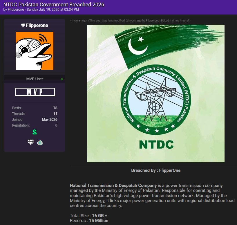 Alleged sale of data from National Transmission & Despatch Company