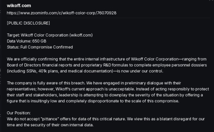 Wikoff Color Corporation Falls Victim to Chaos Ransomware