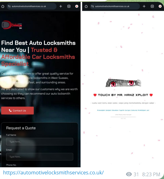 DeepCore Network targets the website of Auto Locksmiths