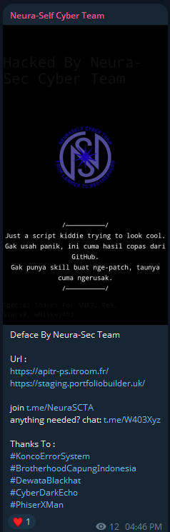 Neura Self Cyber Team targets the website of Portfolio Builder