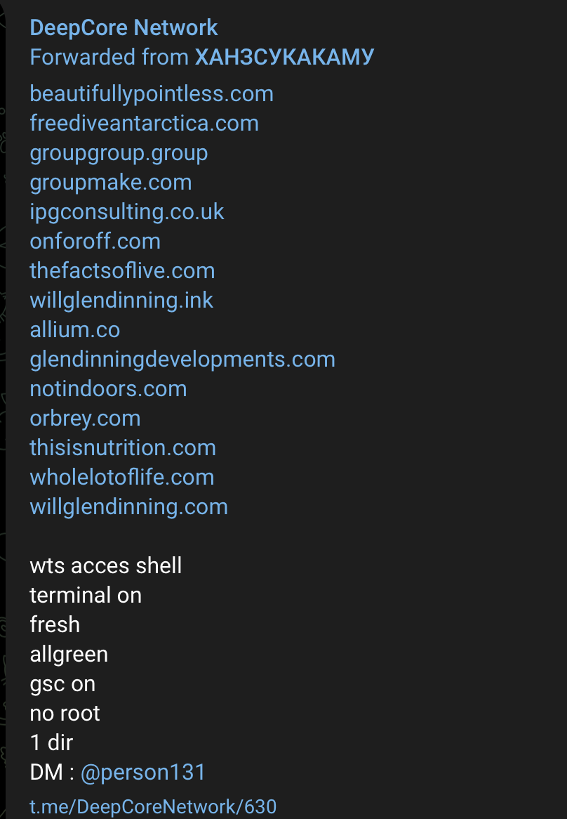 Alleged sale of webshell access to Glendinning Developments Ltd
