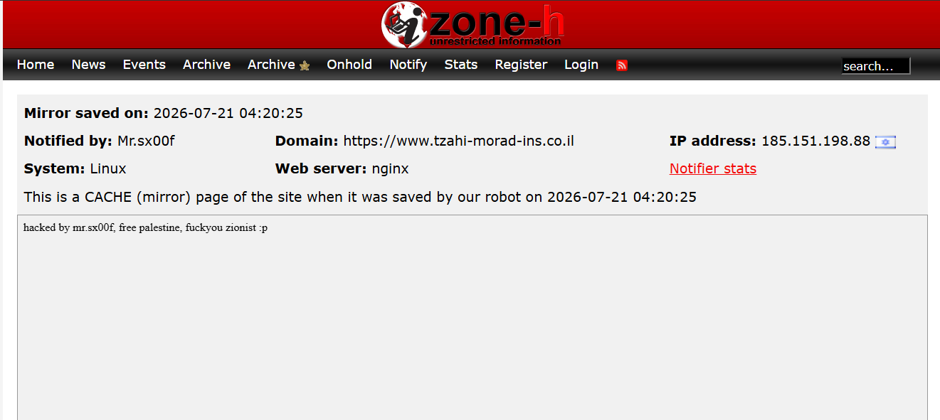 Mr.sx00f targets the website of Tzachi Morad