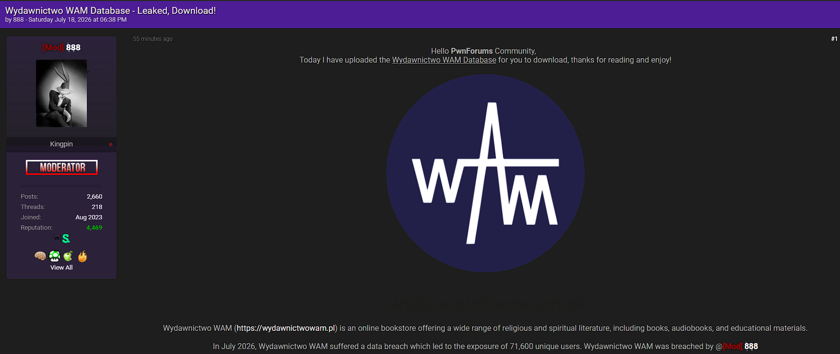 Alleged Data Breach of Wydawnictwo WAM