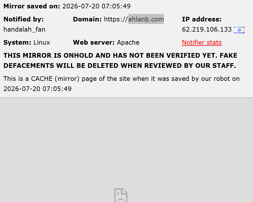 handalah_fans targets the website of Ahlan