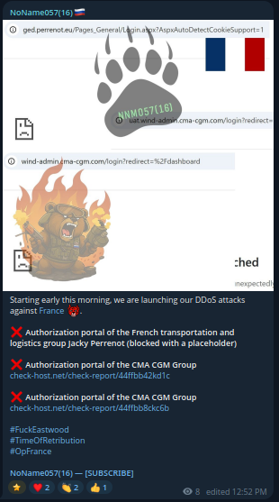 NoName targets the website of CMA CGM