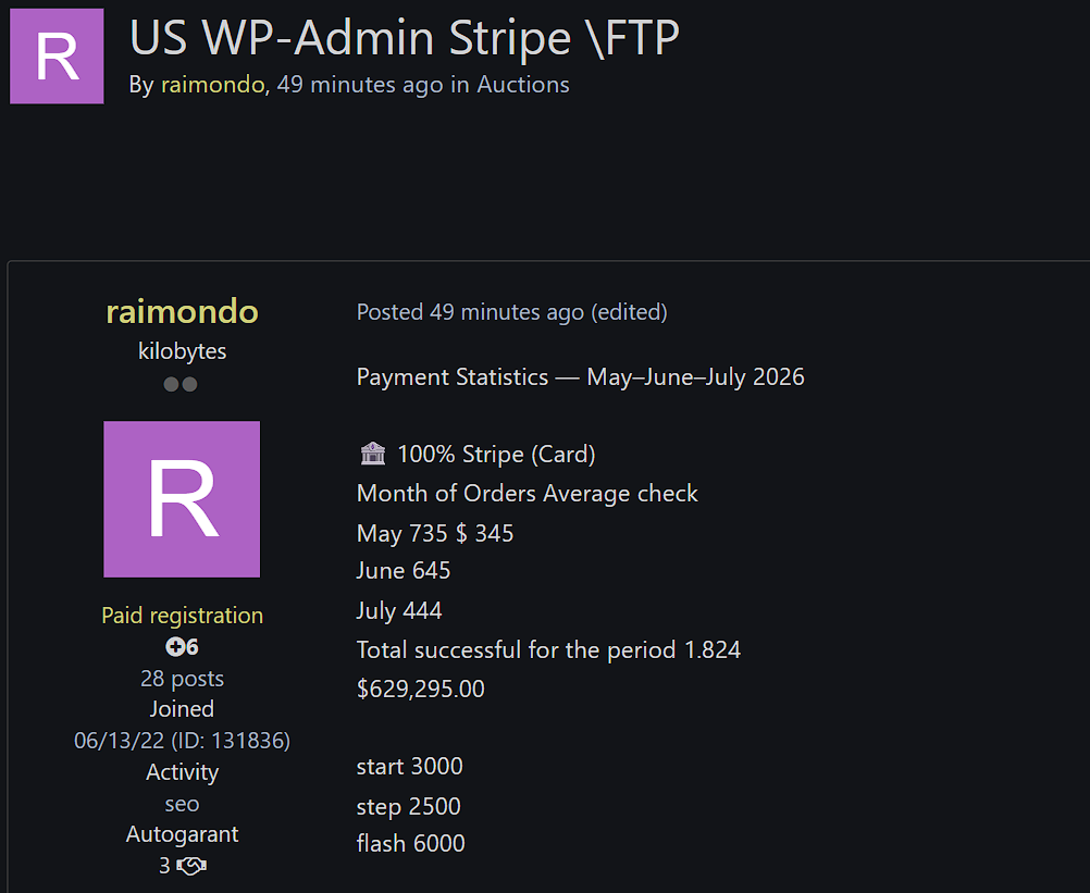Alleged Sale of unauthorized USA WordPress Admin and FTP Access