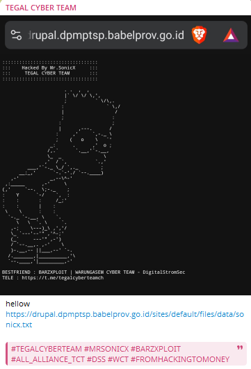 TEGAL CYBER TEAM targets the website of Dinas Penanaman Modal dan Pelayanan Terpadu Satu Pintu