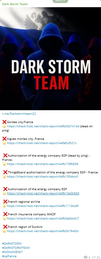 Dark Storm Team targets the website of EDF Group