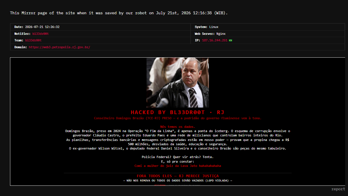 bl33dr00t targets the website of Municipal Job Center – Petrópolis