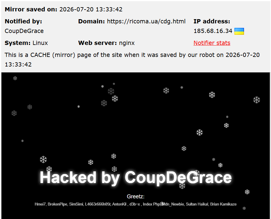 CoupDeGrace targets the website of Ricoma