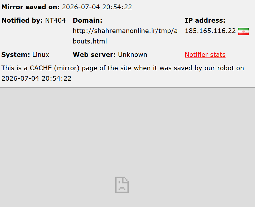 NT404 targets the website of Shahre Man Online