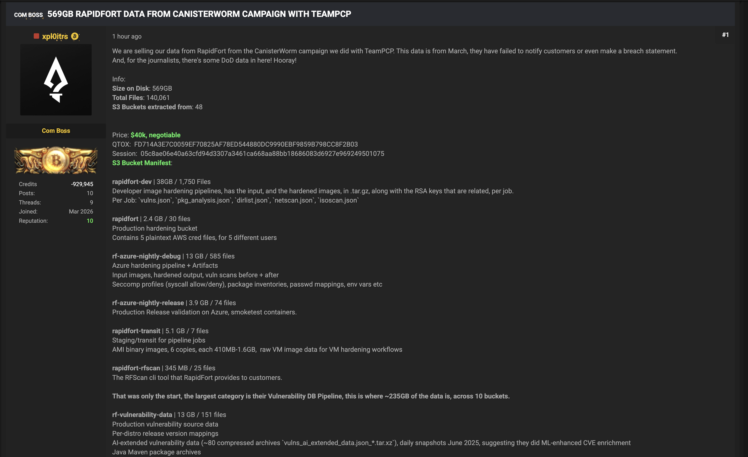 Alleged data breach of RapidFort