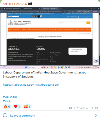 SYLHET GANG-SG targets the website of labour.goa.gov.in