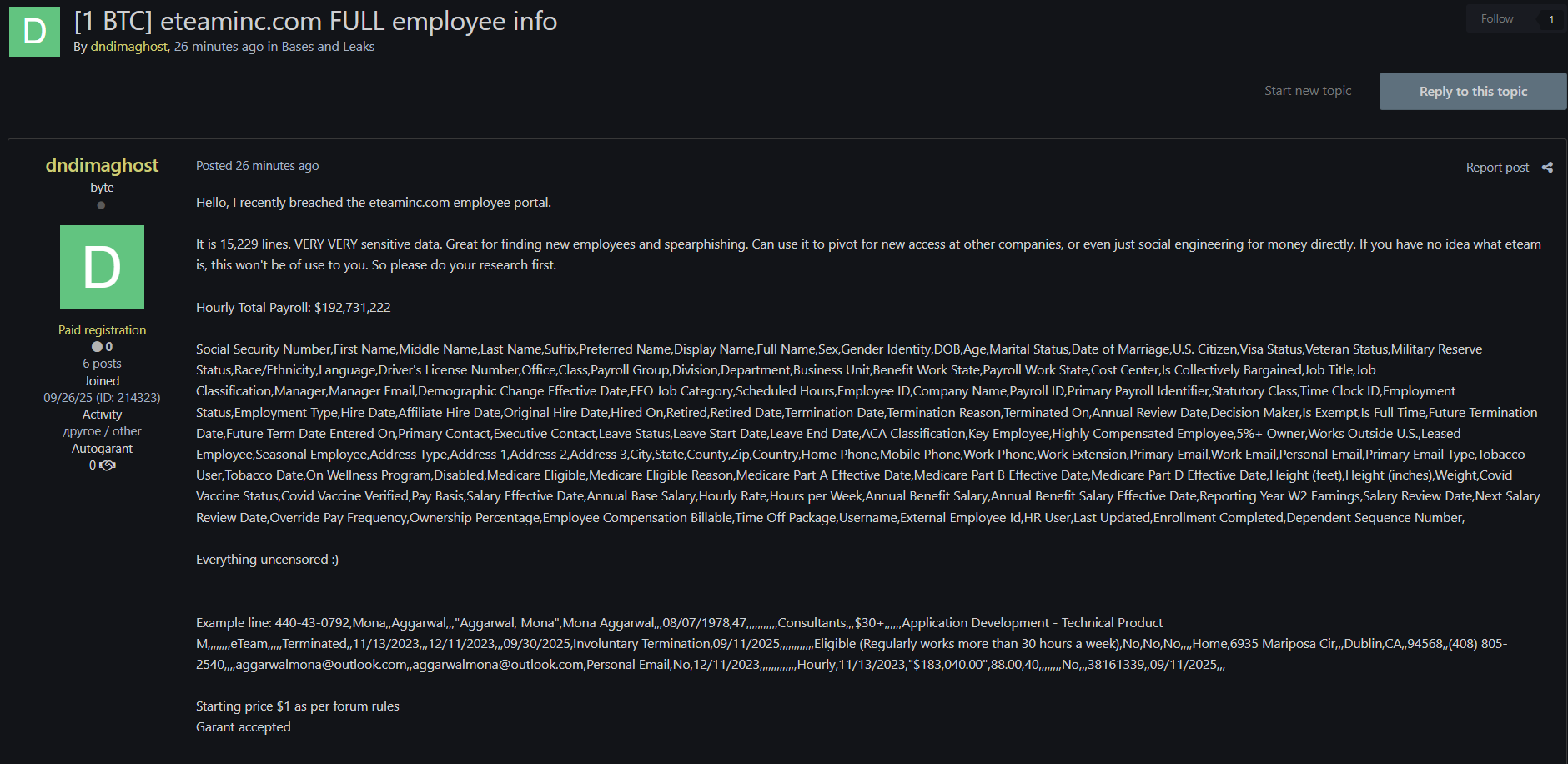 Alleged data breach of eTeam