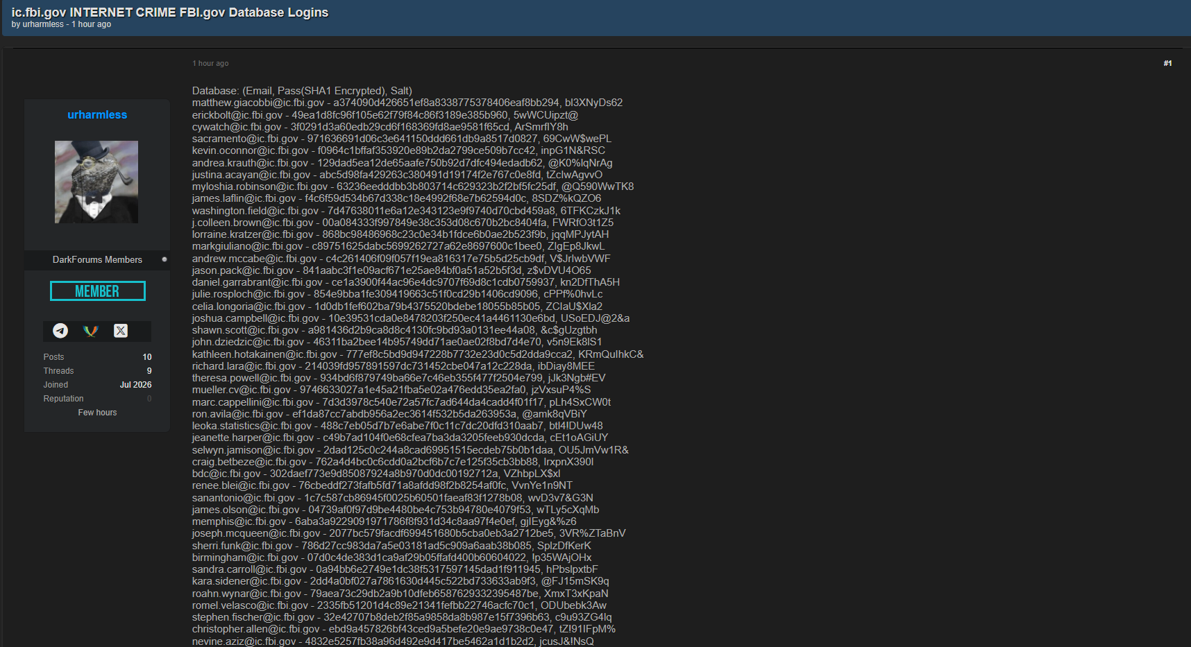 Alleged leak of Federal Bureau of Investigation (FBI) database