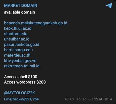 Alleged sale of shell access to kepk.fk.ui.ac.id