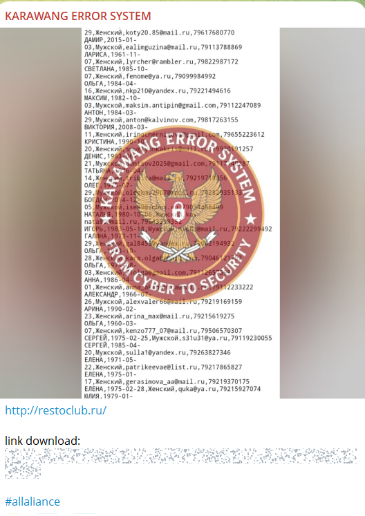 Alleged data leak of Restoclub