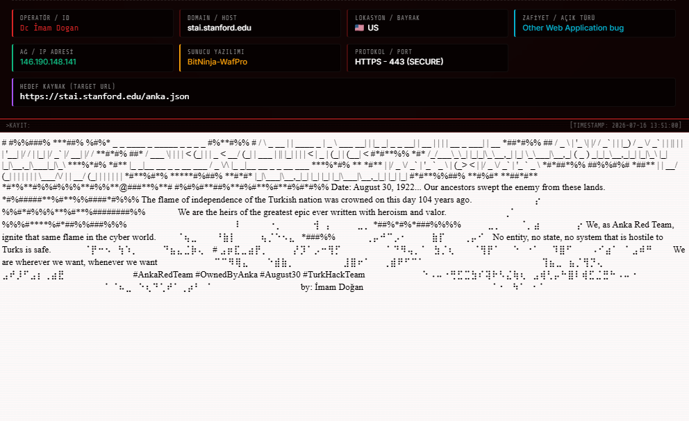 DC Imam Dogan targets the website of The Stanford Translational AI (STAI) Lab