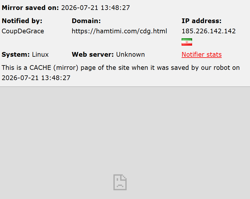 CoupDeGrace targets the website of Hamtimi