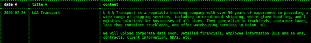 L&A Transport Falls Victim to Akira Ransomware