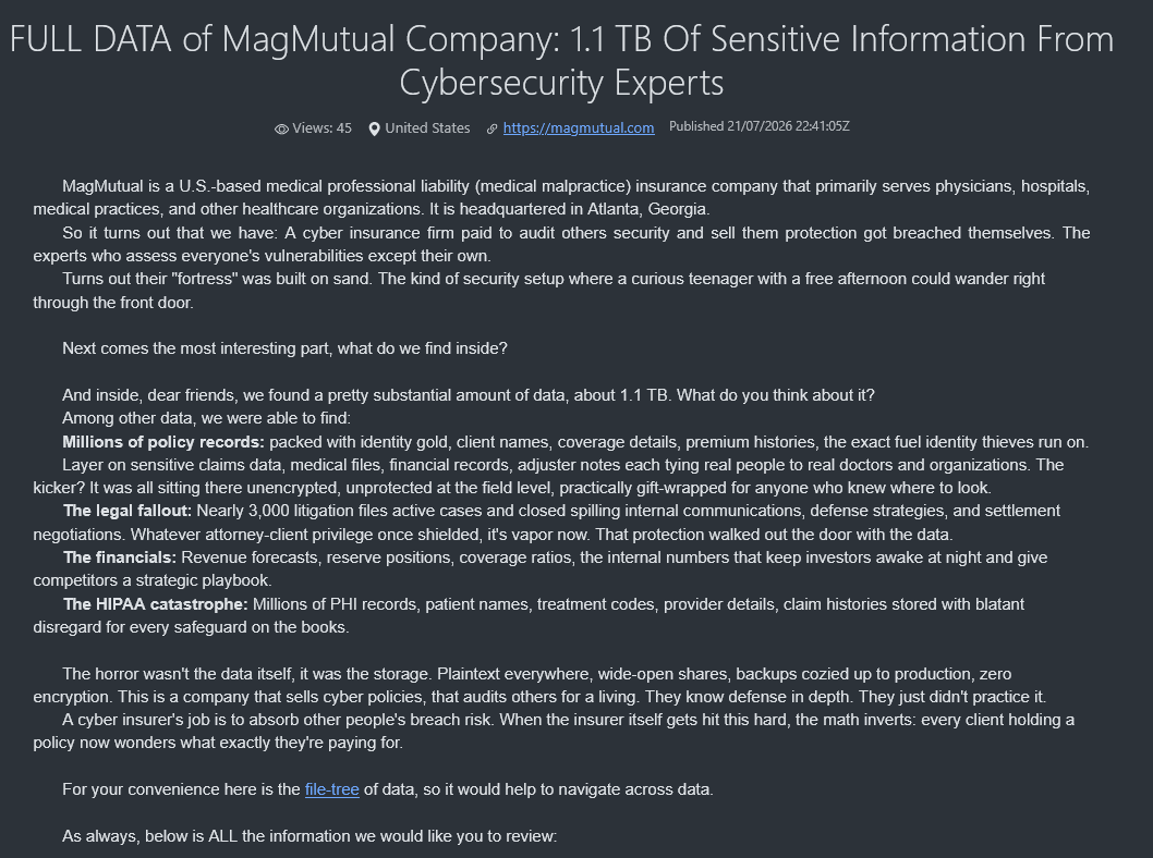 Alleged data breach of MagMutual