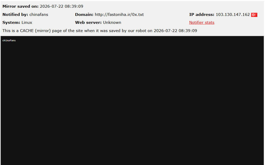 chinafans targets the website of Fastoniha