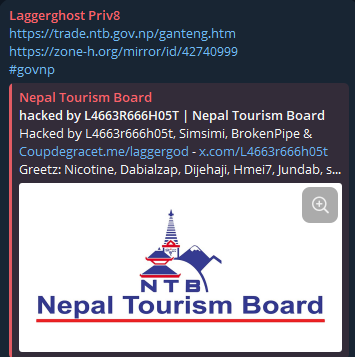 Laggerghost Priv8 targets the website of Nepal Tourism Board
