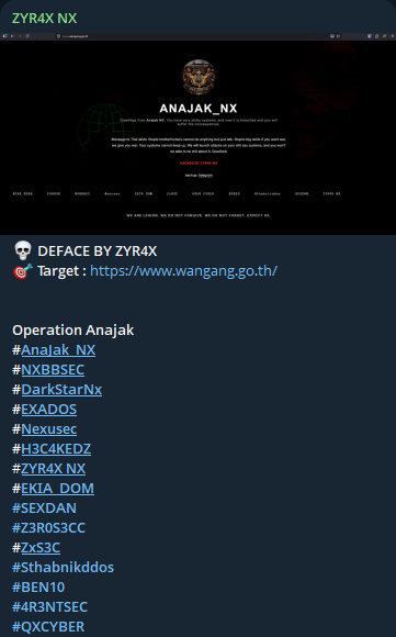 ZYR4X NX targets the website of Wang Ang Subdistrict Administrative Organization
