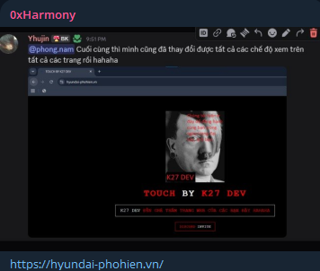 0xHarmony targets the website of Hyundai Pho Hien