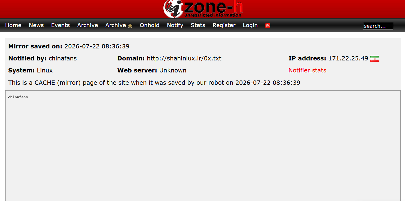 chinafans targets the website of Shahin Lux