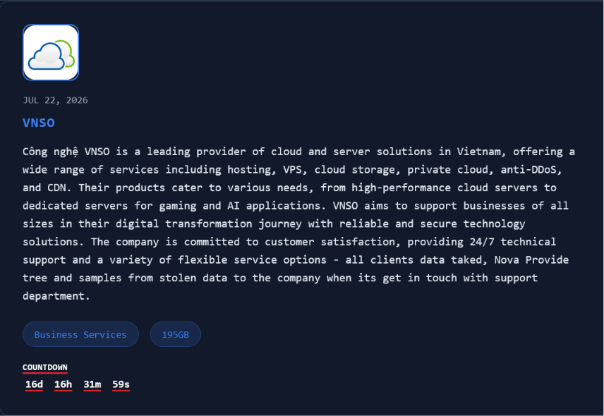 VNSO Technology falls victim to Nova Ransomware