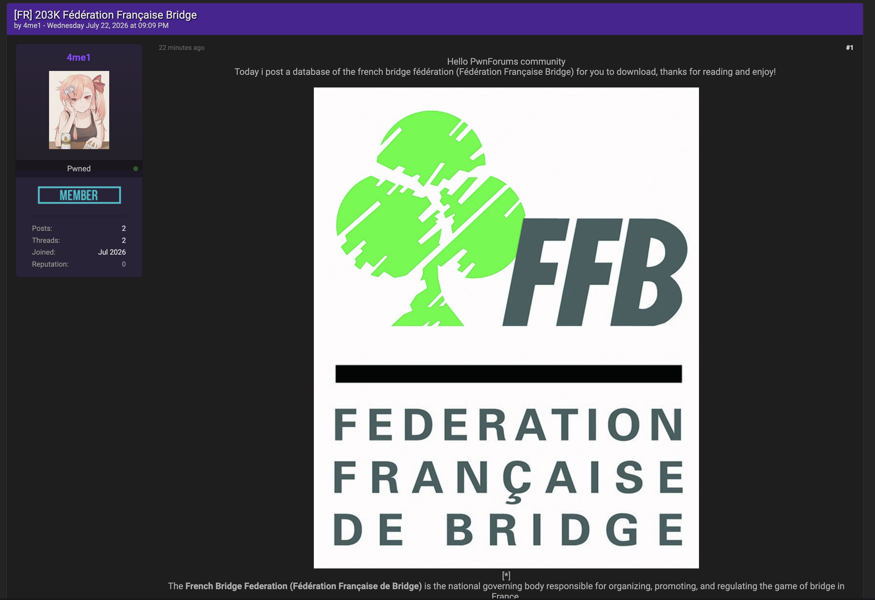 Alleged data breach of Fédération Française de Bridge